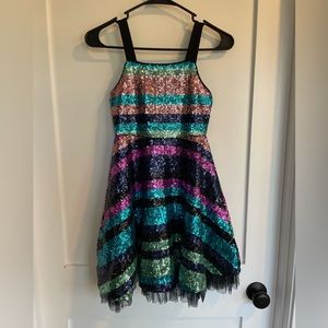 Rare Additions Girls Multicolored Sequence Dress With Tooling At The Hem Size 8Y